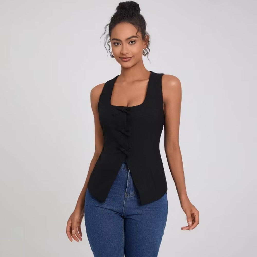 a new day Black Sleeveless Blouse with Bow Accents Size XL NWT